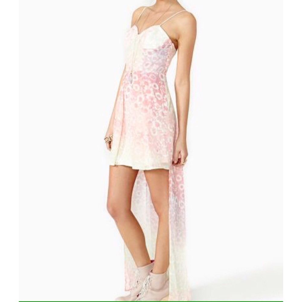 Pink & White Floral Daisy Bustier Dress Mini Hi Lo Pastel Flower Ombre Cocktail